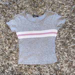 Brandy Melville gray purple baby cropped tee t-shirt top one size EUC Cali teen